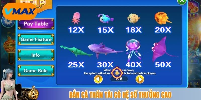 bắn cá thần tài vmax có hệ số thưởng cao
